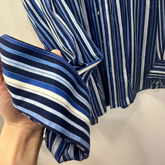 Men Bugatchi Shaped Fit Long Sleeve - Blue Stripped Shirt - Picture 3 of 8